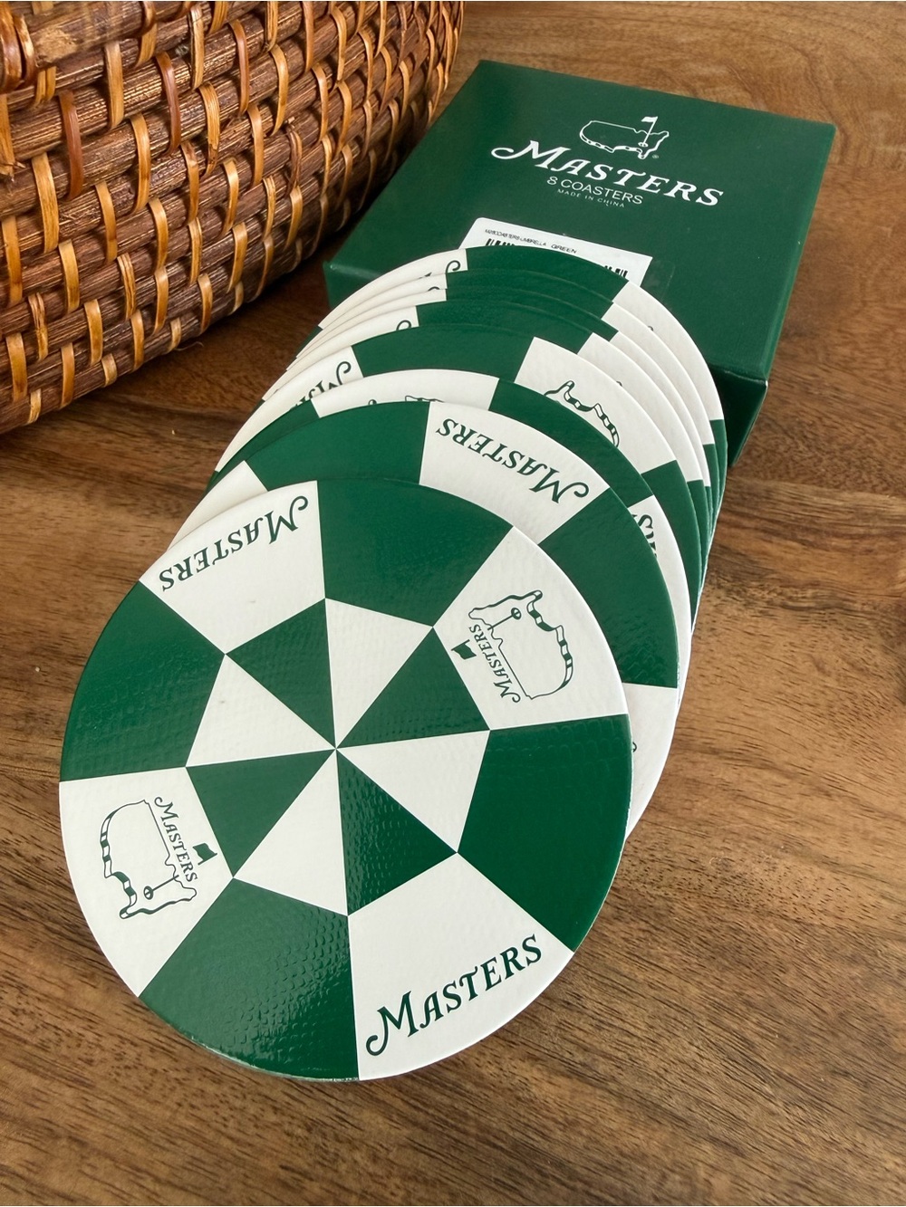 Masters Green and White Round Coaster Set